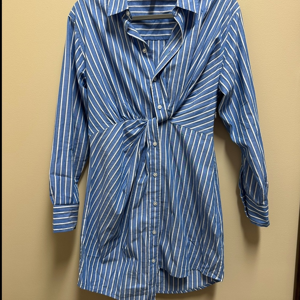 Steve Madden Blue and White Striped Casual Shirt